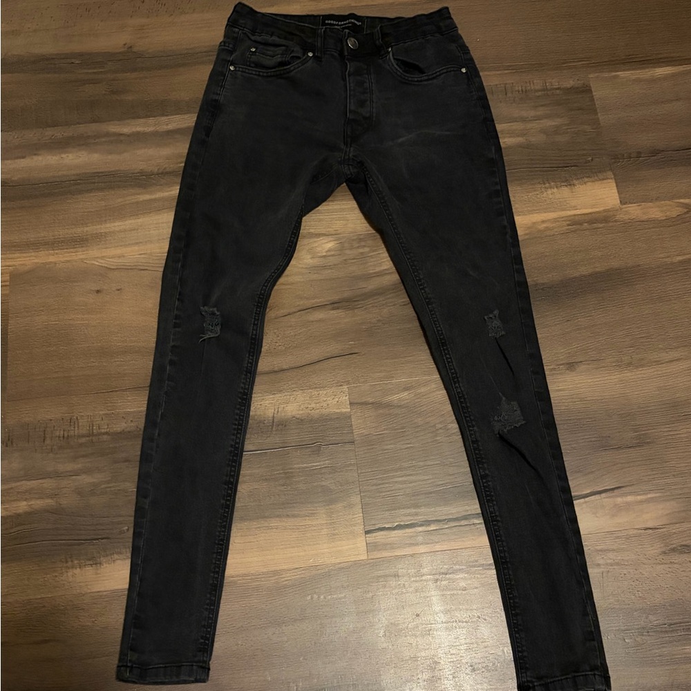 Men's Good For Nothing Black Skinny Fit Ripped Jeans Size 28 XS